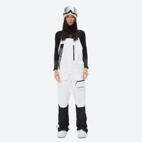 
                  
                    Women's bib snowboard pants with snow gaiters - white bib snow pants with black top, for skiing and snowboarding
                  
                