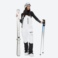 
                  
                    Women's breathable 3-layer suspender ski pants - white bib snow pants, for cold-weather winter sports
                  
                