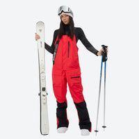 
                  
                    Women's bib snowboard pants with snow gaiters - red bib snow pants, for powder and piste riding
                  
                