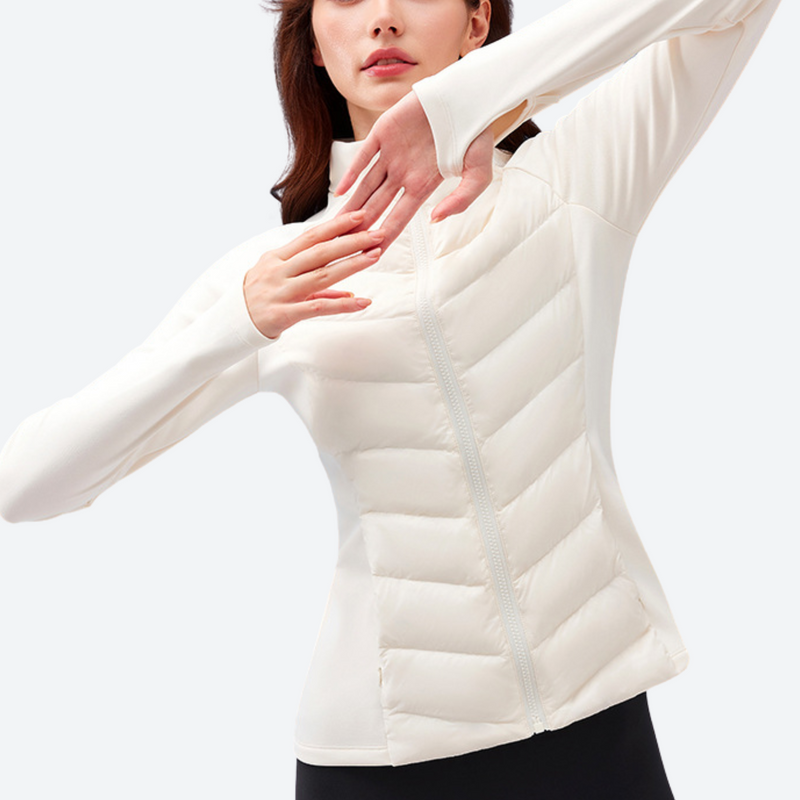 Women's slim-fit goose down jacket for cold days - white down jacket on women, for layering in cold weather