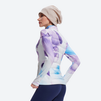 
                  
                    Women's warm packable down midlayer with stretch fabric - white purple blue printed down jacket on women
                  
                