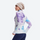 Women's warm packable down midlayer with stretch fabric - white purple blue printed down jacket on women