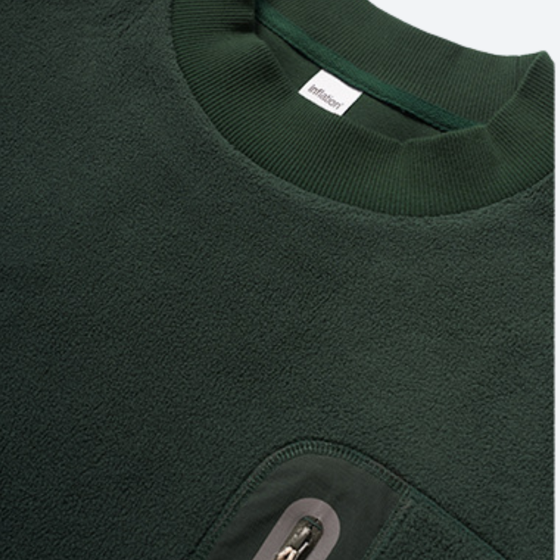 Women's warm brushed fleece top for outdoor - dark green crewneck fleece sweatshirt, for travel and daily commute