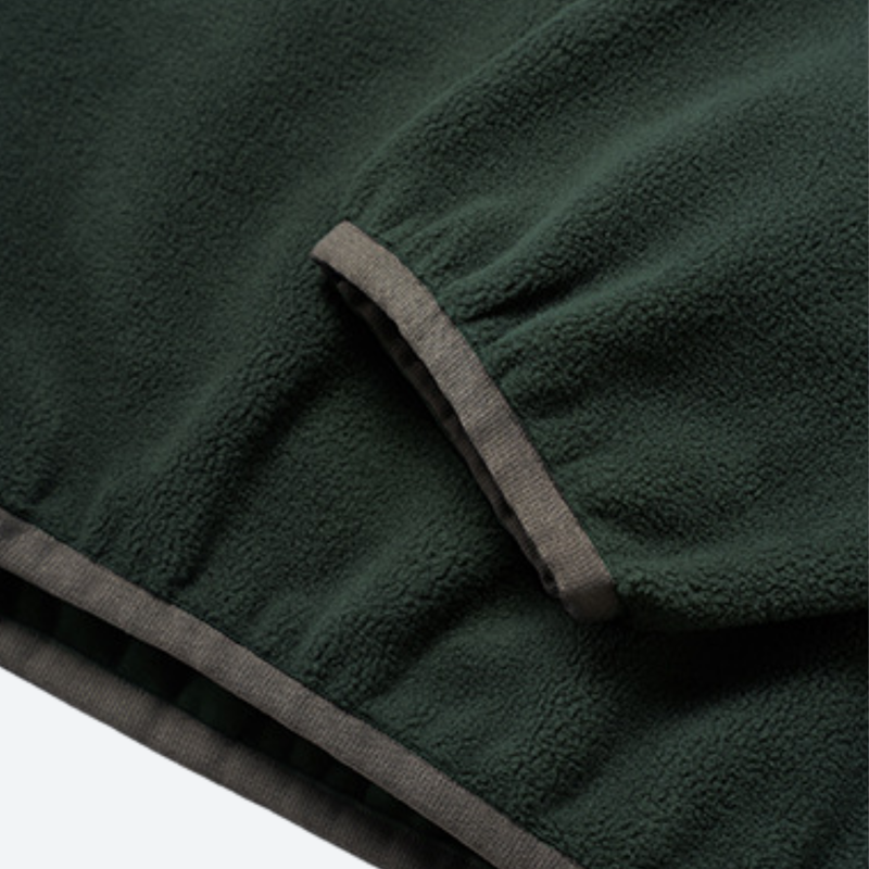 Women's versatile fleece pullover with zip chest pocket - dark green crewneck fleece sweatshirt, for hiking and trail walking