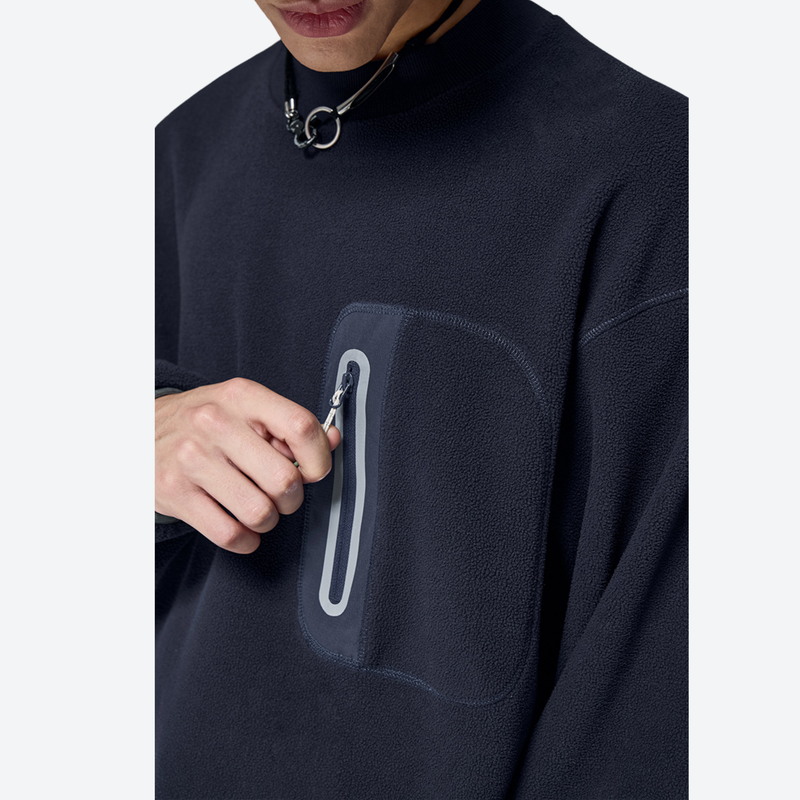 Women's soft lightweight fleece sweatshirt - navy crewneck fleece sweatshirt, for hiking and trail walking