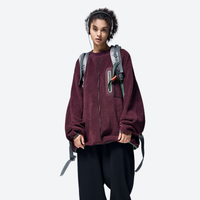 
                  
                    Women's warm brushed fleece top for outdoor - burgundy crewneck fleece sweatshirt on women, for camping and outdoor weekends
                  
                