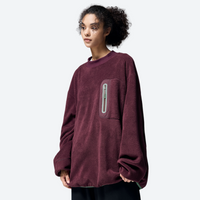 
                  
                    Women's versatile fleece pullover with zip chest pocket - burgundy crewneck fleece sweatshirt on women, front standing view
                  
                