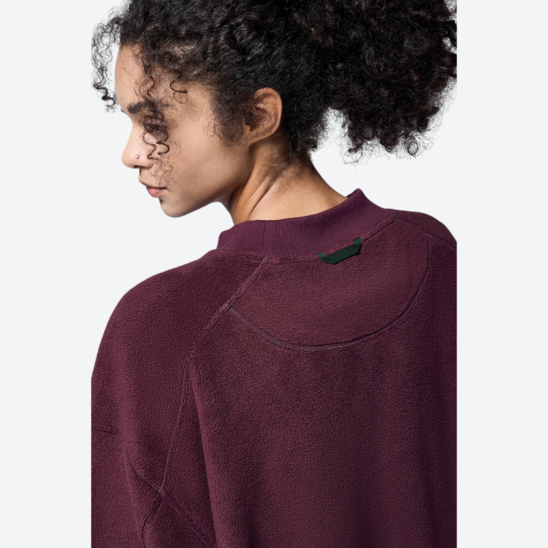 Women's soft lightweight fleece sweatshirt - burgundy crewneck fleece sweatshirt on women, for layering in cool weather