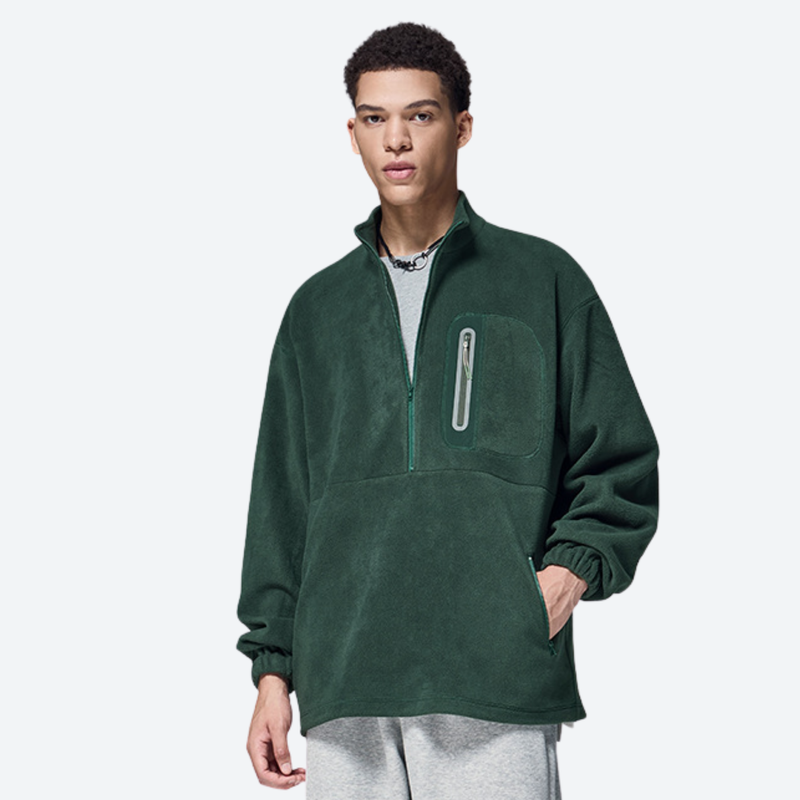 Women's soft lightweight fleece sweatshirt - green half-zip fleece sweatshirt on men, for travel and daily commute