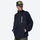 Women's warm brushed fleece top for outdoor - navy half-zip fleece sweatshirt on men with cap, for hiking and trail walking