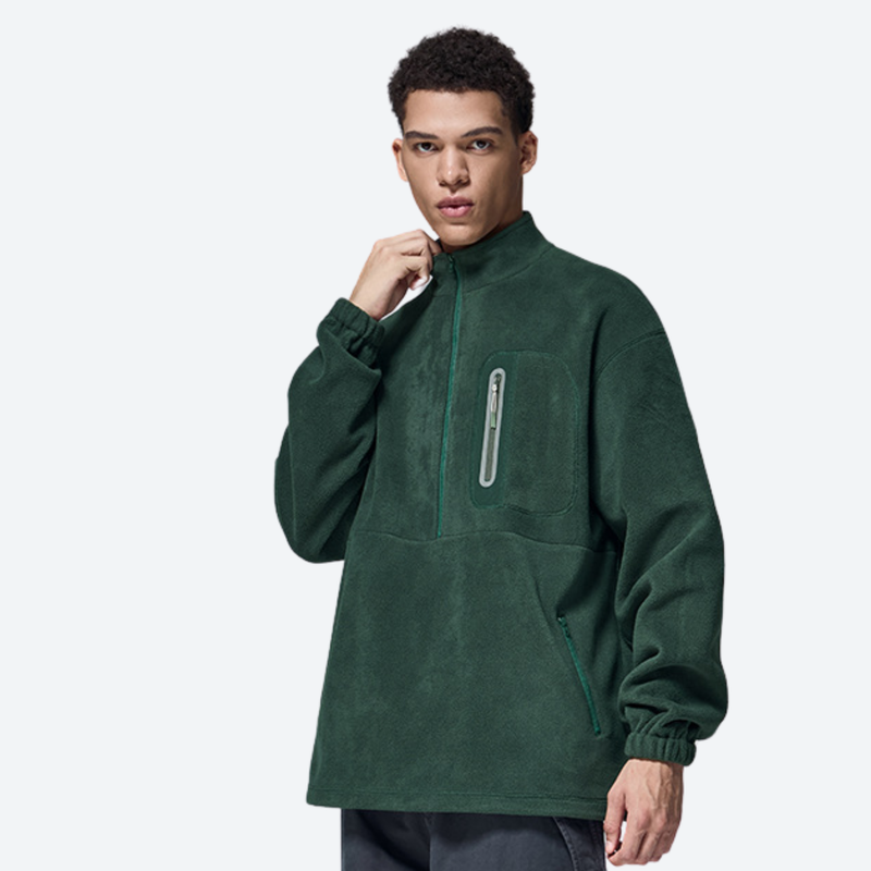 Women's soft lightweight fleece sweatshirt - green half-zip fleece sweatshirt on men, for camping and outdoor weekends