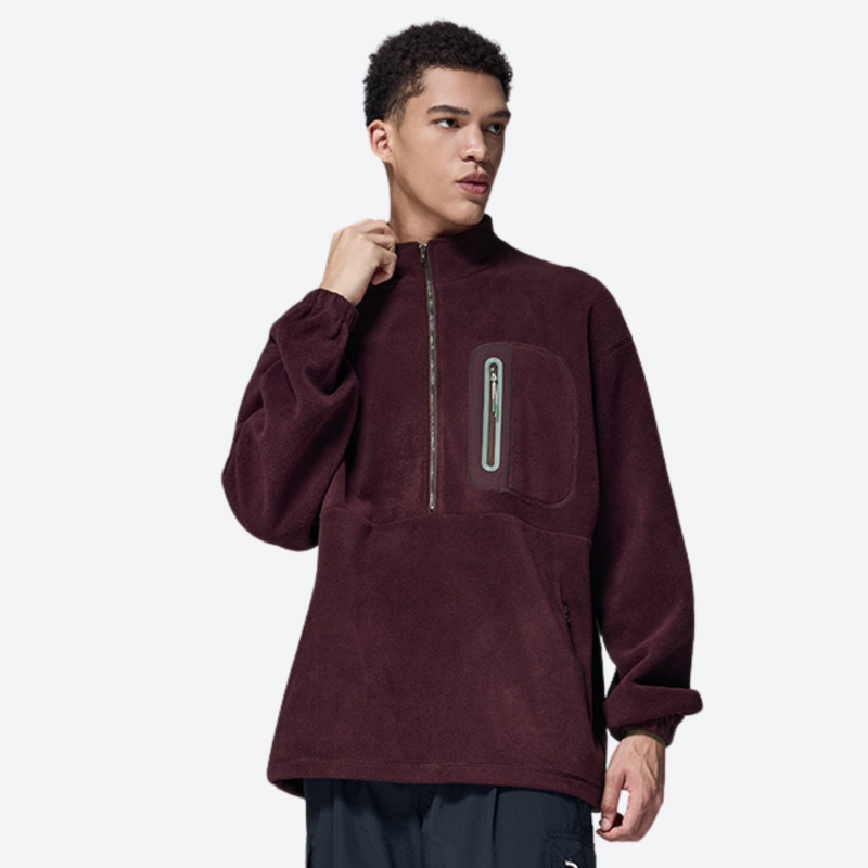 Women's soft lightweight fleece sweatshirt - burgundy half-zip fleece sweatshirt on men, for camping and outdoor weekends