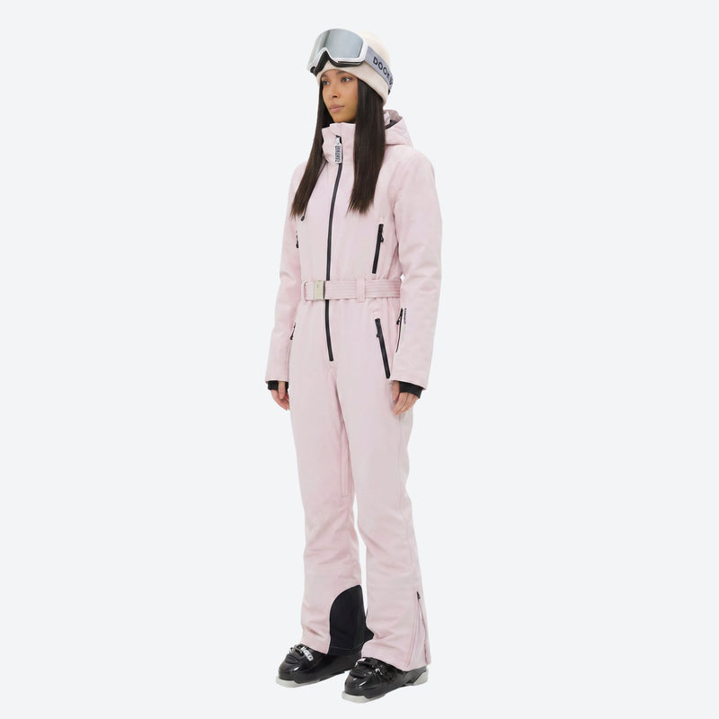 Women's one-piece snowboard suit with flared legs - pink one-piece snow suit, for cold-weather winter sports