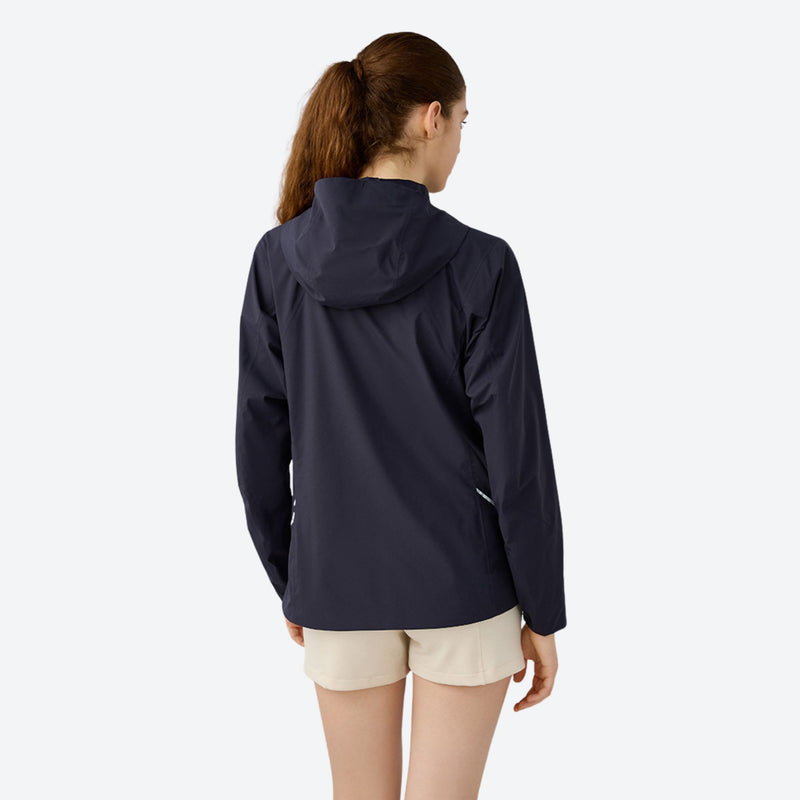 Women's breathable three-proof softshell ski jacket - navy softshell jacket, on-model back view, for travel and daily commute
