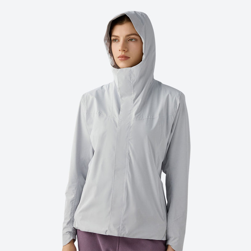 Women's breathable three-proof softshell ski jacket - light gray softshell jacket, for hiking and trail walking