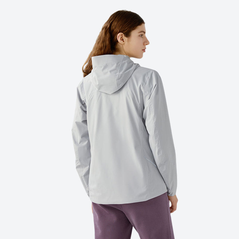 Women's lightweight softshell rain jacket with pockets - light gray softshell jacket, for travel and daily commute