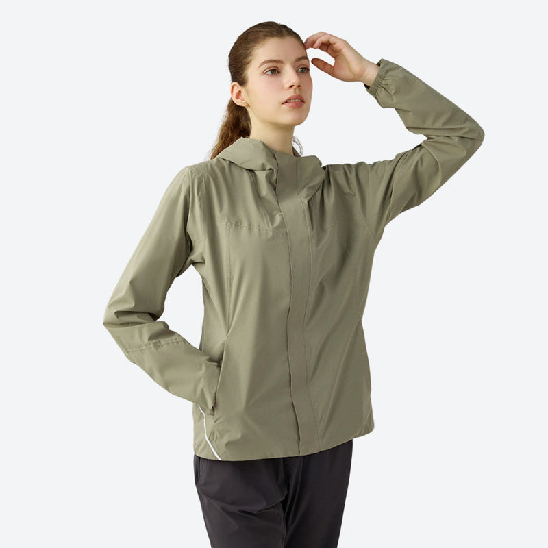 Women's lightweight softshell rain jacket with pockets - olive softshell jacket, for hiking and trail walking