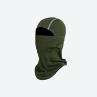 
                  
                    Merino wool ski mask with reflective details - olive merino wool balaclava with reflective stitching, reflective detail view
                  
                