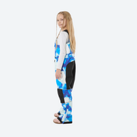 
                  
                    Kids 3L waterproof snow jacket and pants suit - blue camo print bib pants, for family resort ski days
                  
                