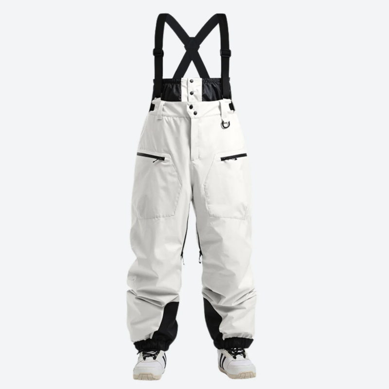 Men's 3L waterproof suspender snow pants - cream bib pants, for cold-weather winter sports