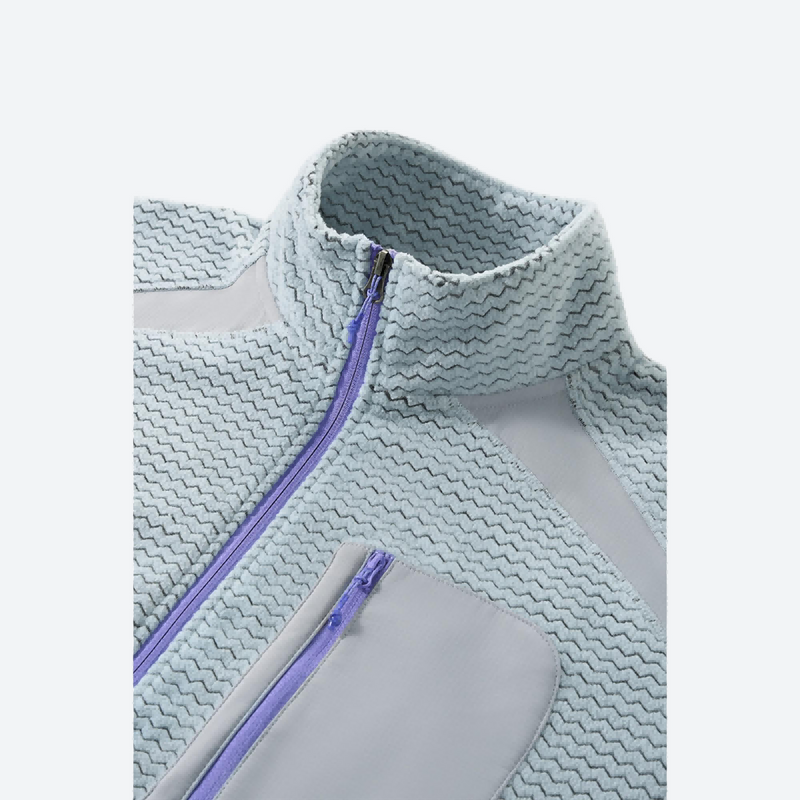 Breathable honeycomb knit fleece jacket with full zip - light blue honeycomb fleece jacket, for running and outdoor workouts