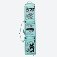 
                  
                    Waterproof snowboard travel bag with wheels - mint graffiti print wheeled snowboard bag, upright view, for snow sports travel
                  
                