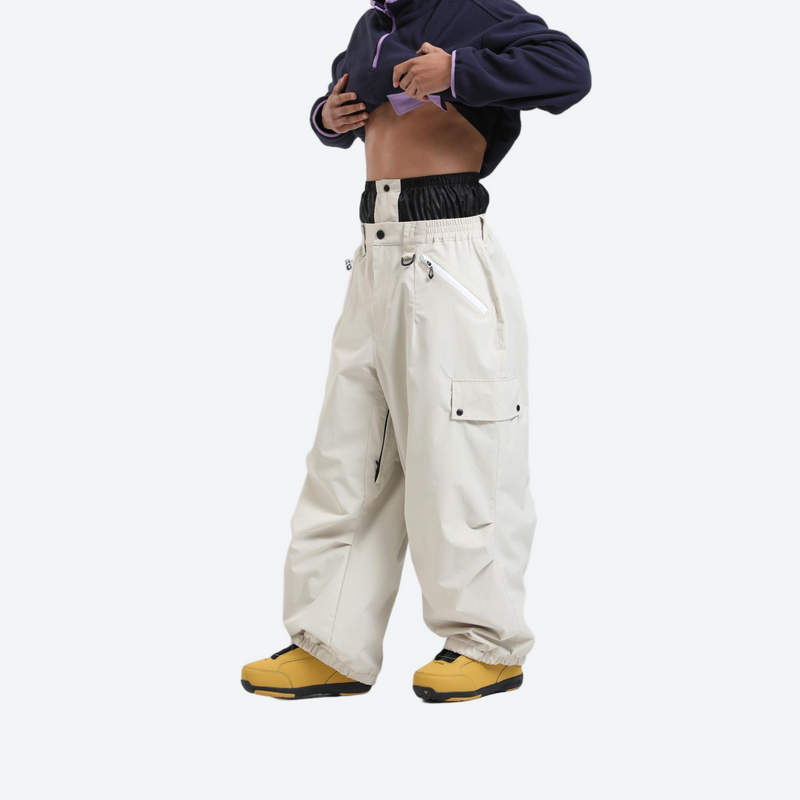 3-layer snowboard cargo pants - cream snow pants, for powder days and winter commute
