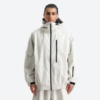 
                  
                    Breathable 3-layer ski pullover with balloon pants - white jacket, on-model front view, for skiing and snowboarding
                  
                