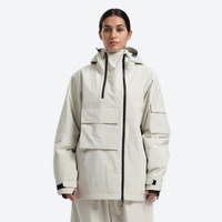
                  
                    Women's waterproof 2L snow jacket and pants - cream, on-model front view, for resort and street wear
                  
                