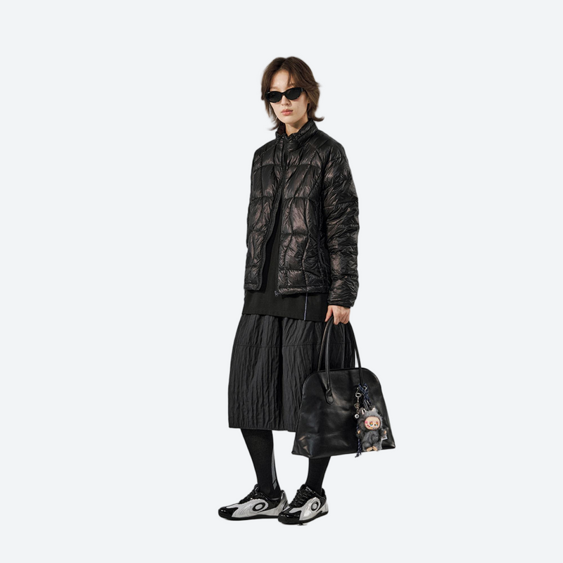 Compact ultralight down vest jacket series - black ultralight down jacket on women, for camping and outdoor weekends