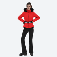 
                  
                    Women's waisted waterproof ski jacket - red slim fit ski jacket with fur collar, for winter mountain trips
                  
                