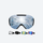Ventilated spherical ski snow goggles - blue-white mirror spherical lens with spare lenses, front view with lens set