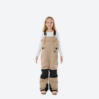 
                  
                    Kids breathable snowboard jacket and bib pants set - tan bib pants with black knee patches, for kids skiing and snowboarding
                  
                
