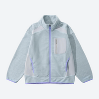 
                  
                    Unisex honeycomb texture fleece jacket - light blue honeycomb fleece jacket with purple zip, for running and outdoor workouts
                  
                