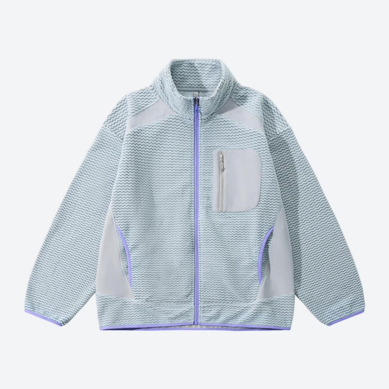 Unisex honeycomb texture fleece jacket - light blue honeycomb fleece jacket with purple zip, for running and outdoor workouts