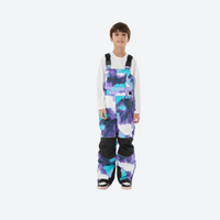 
                  
                    Youth 3-layer ski suit with bib pants - purple teal camo print bib pants, for cold-weather winter outdoor fun
                  
                