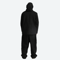
                  
                    Men's 2-layer snowboard jacket and pants - black jacket with black pants, on-model back view, for cold-weather winter sports
                  
                