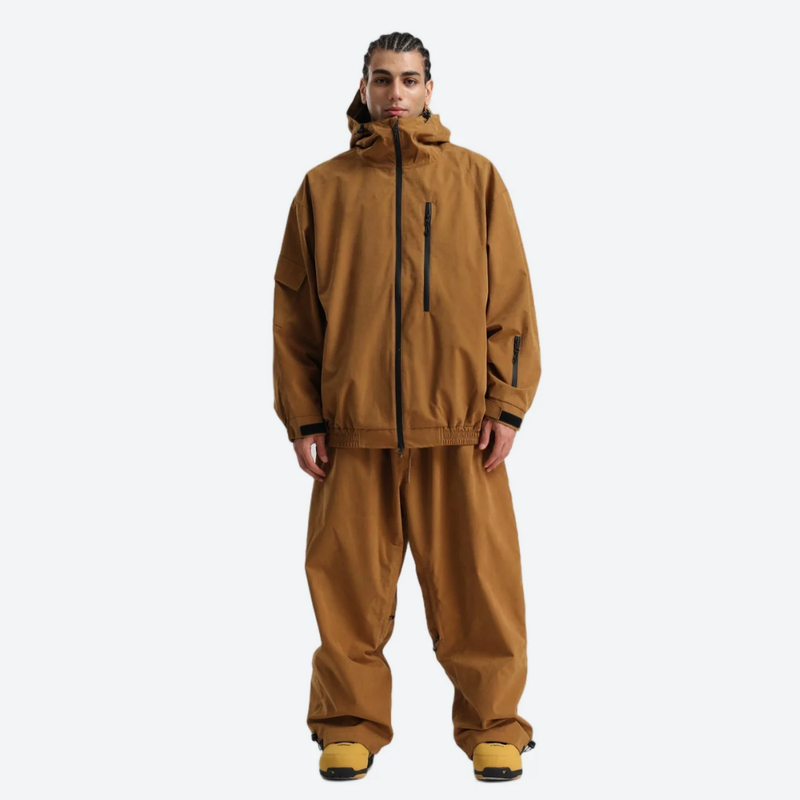 Unisex waterproof 3L snow anorak jacket and pants - coffee brown jacket with coffee pants, for skiing and snowboarding