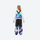 Youth 3-layer ski suit with bib pants - purple teal camo print bib pants, kids on-model back view, for family resort ski days