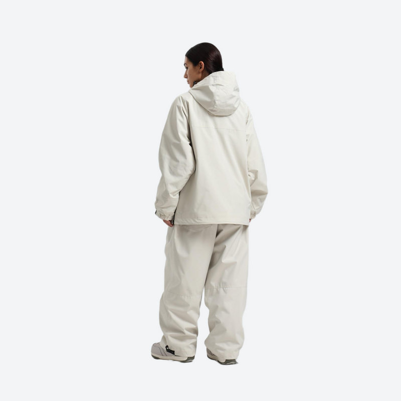 Women's 2-layer snowboard jacket and pants - cream anorak jacket with cream pants, for skiing and snowboarding