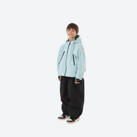 
                  
                    Kids breathable snowboard jacket and bib pants set - ice blue jacket with black pants, for kids skiing and snowboarding
                  
                