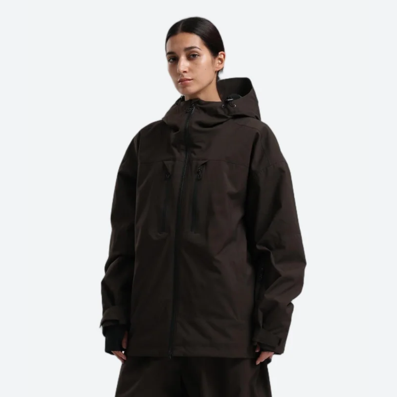 Women's 2-layer snowboard jacket and wide-leg pants - coffee brown jacket, for skiing and snowboarding