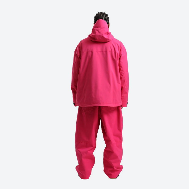 Men's 2-layer snowboard jacket and wide-leg pants - pink jacket with pink pants, for cold-weather winter sports