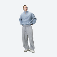 
                  
                    Soft boxy fleece sweater for cold days - light blue boxfleece half-zip sweatshirt on men with headphones
                  
                