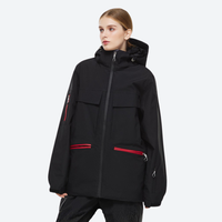 
                  
                    Women's waterproof 2L snow jacket and pants - black jacket, on-model front view, for resort and street wear
                  
                