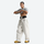 Unisex snowboard jacket and pants set - white snow pants, waistband close-up with lifted top, for cold-weather winter sports