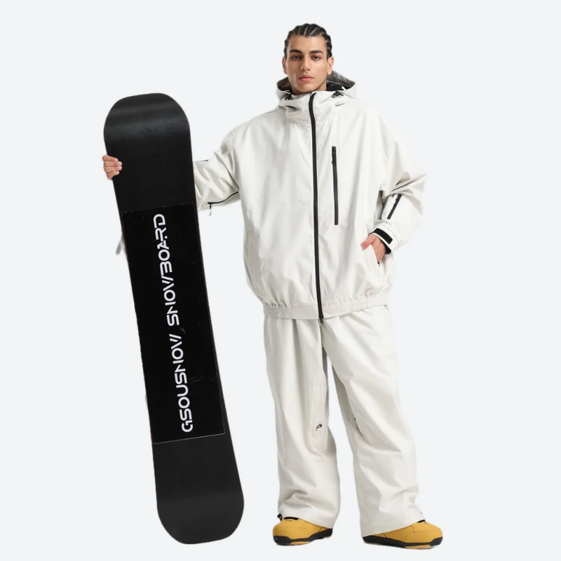 Unisex snowboard jacket and pants set - white jacket with white pants, for powder days and winter commute