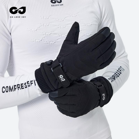 Snow gloves for all day winter comfort - black snow gloves, cross arms close-up, for winter mountain trips