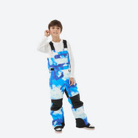 
                  
                    Kids 3L waterproof snow jacket and pants suit - blue camo print bib pants, for cold-weather winter outdoor fun
                  
                