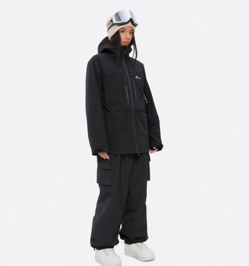 Women's waterproof 3L snow jacket and pants - black jacket with black pants, for cold-weather winter sports